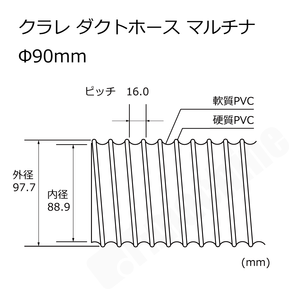Φ90mm ダクトホース / 5M単位での販売 / クラレ マルチナ（左巻）｜木工・機械・木工機械｜透明・自在・塩ビ・ダスト