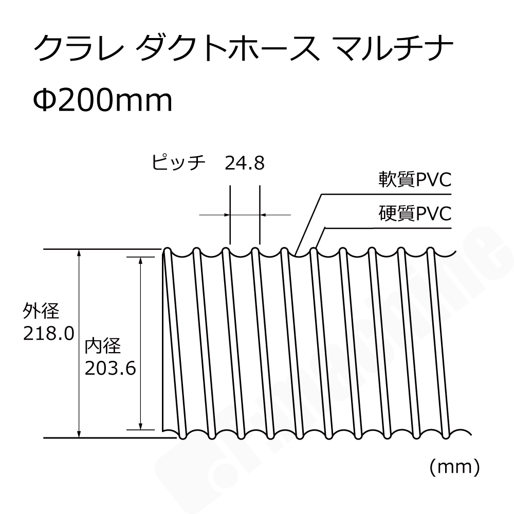 Φ200mm ダクトホース / 5M単位での販売 / クラレ マルチナ（左巻）｜木工・機械・木工機械｜透明・自在・塩ビ・ダスト