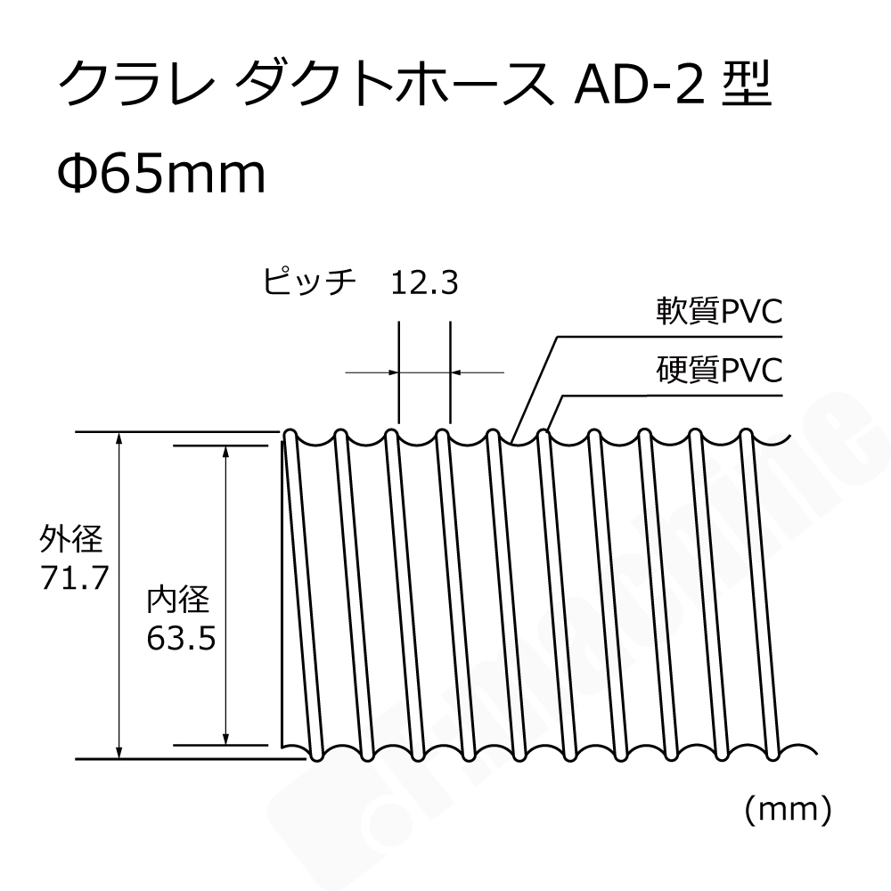 Φ65mm ダクトホース / 1M単位での販売 / クラレ AD-2型（左巻）｜木工・機械・木工機械｜透明・自在・塩ビ・ダスト