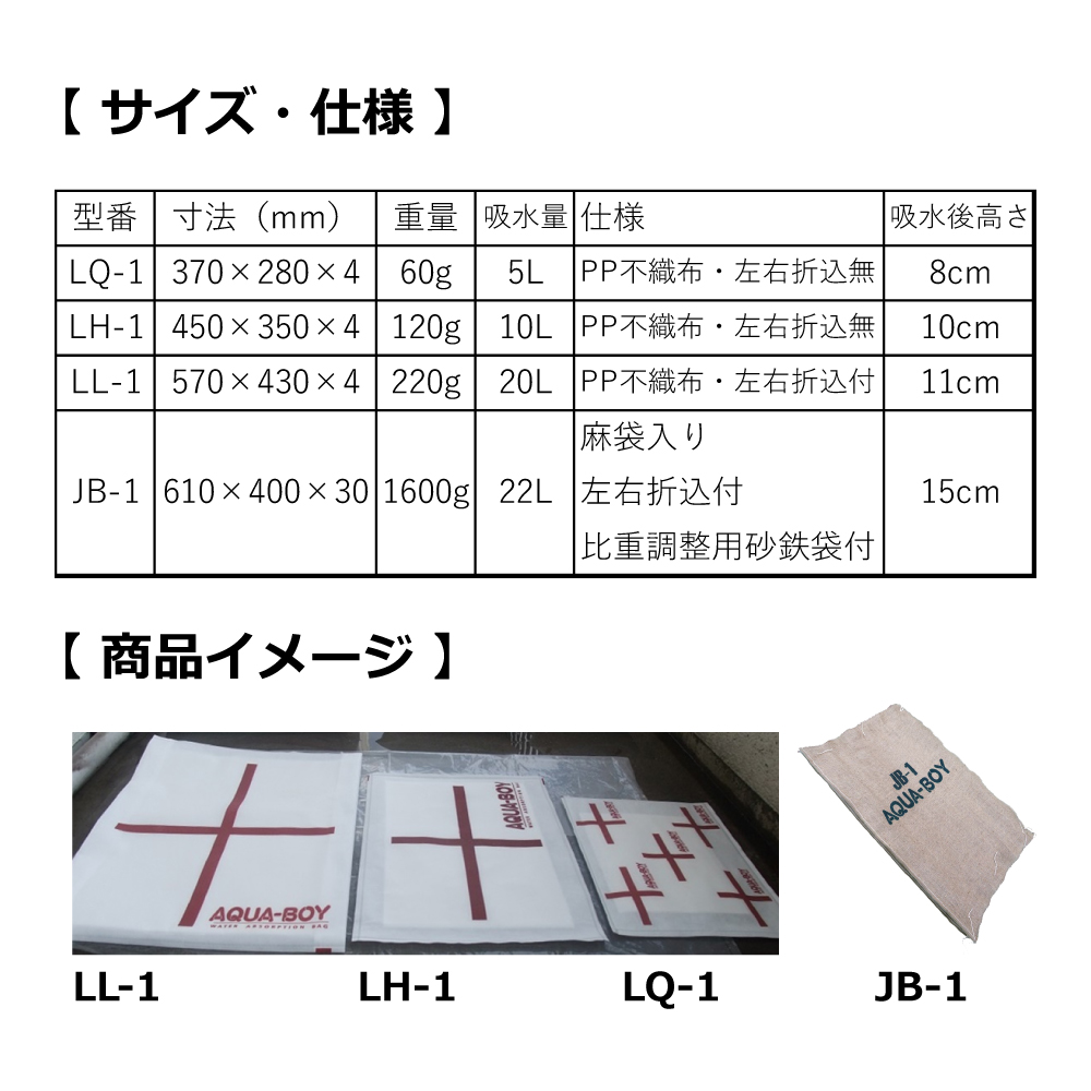 吸水バッグ アクアボーイ 【LH-1】50枚 / 吸水性土のう  防水 / 水害対策 洪水対策 / 10L