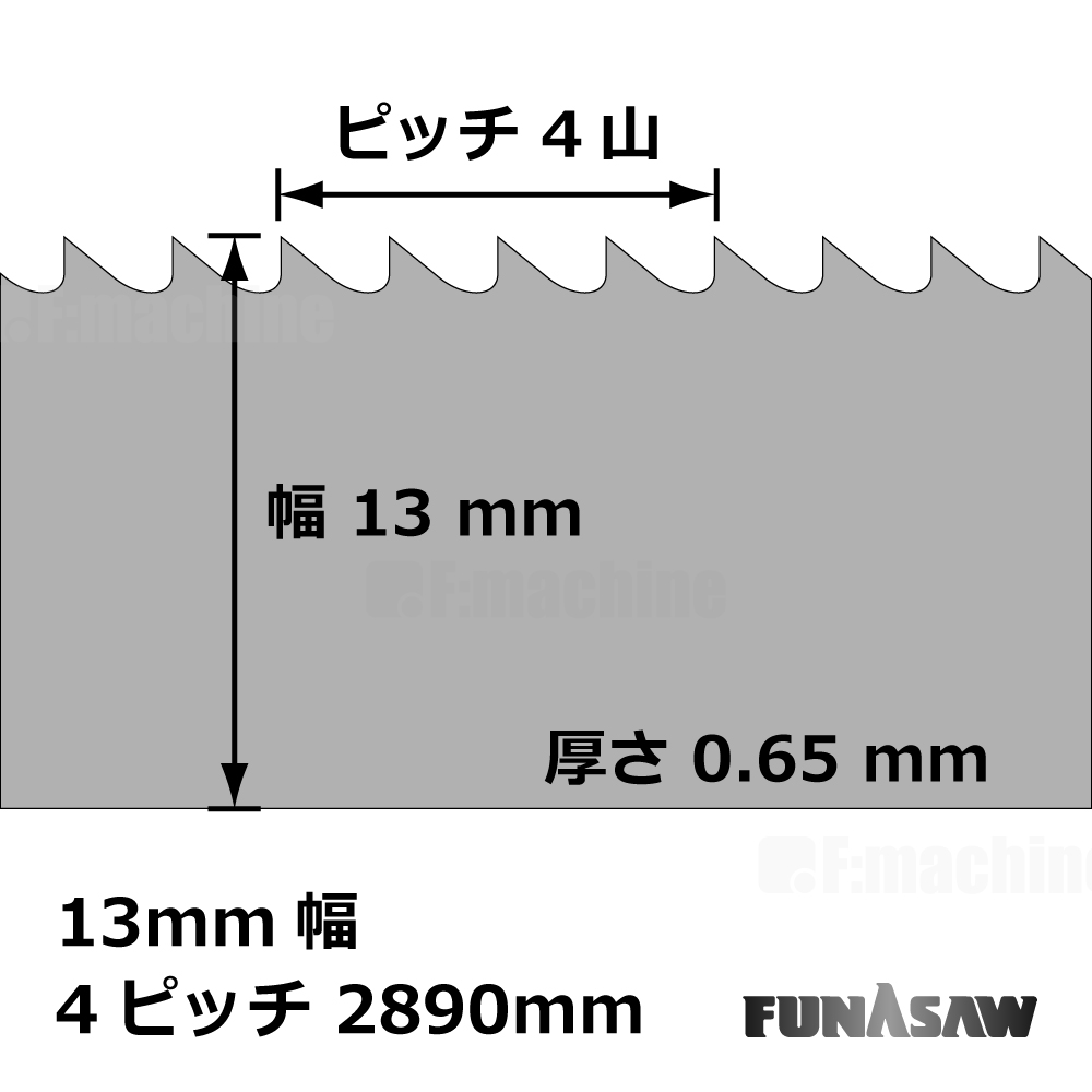 木工用細帯鋸 バンドソー 替刃 13mm幅 4ピッチ 2890mm / 1本 / フナソー